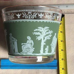 Vintage Jeanette Glass Ice Bucket Green White